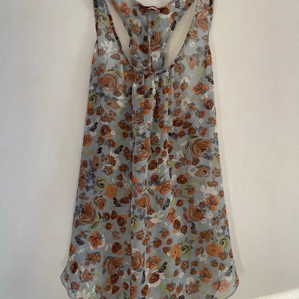 Isle by Melis kozan floral tank top blouse racerback sheer blue orange small